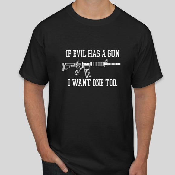If Evil Has A Gun I Want One Too Short-Sleeve Unisex T-Shirt - Flag and Cross