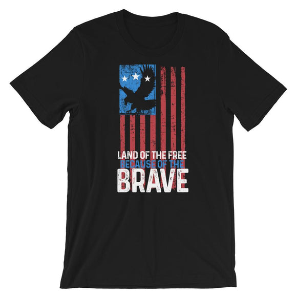 Land Of The Free Because Of The Brave Short-Sleeve Unisex T-Shirt - Flag and Cross